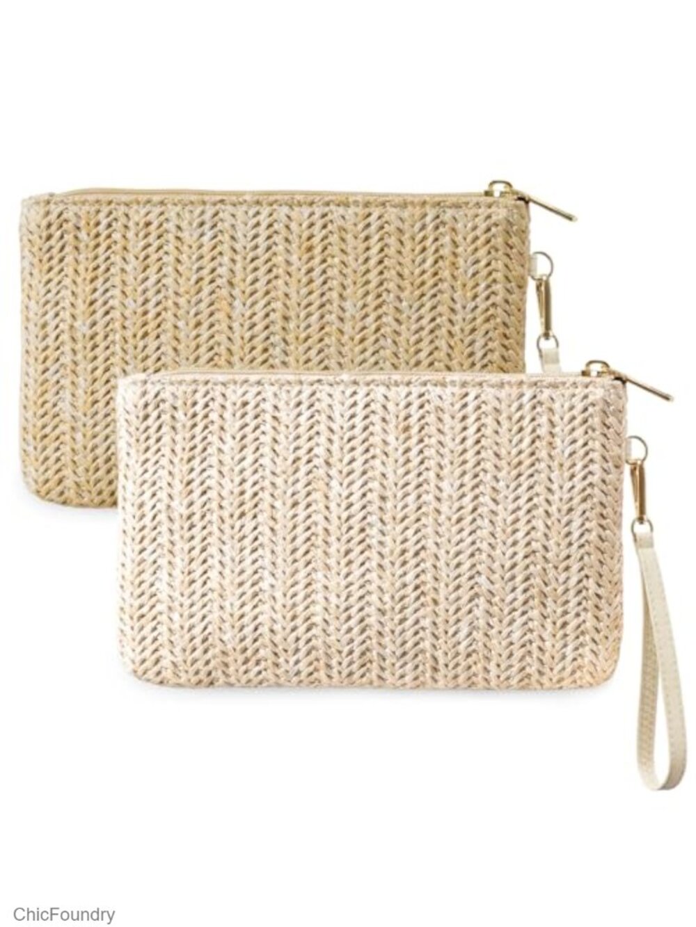 2Pc Straw Clutch Wristlet Set Bohemian Summer Beach Bag Zipper Womens